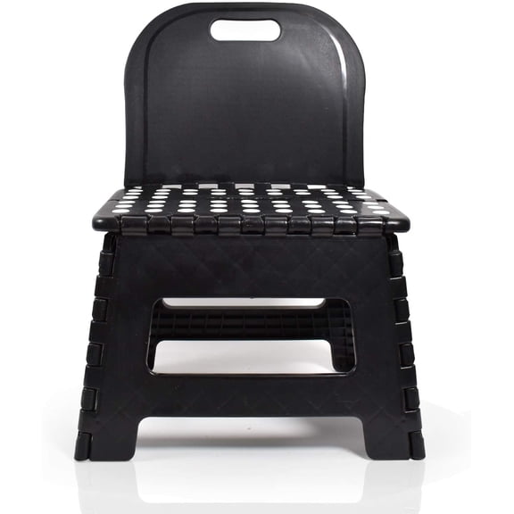 BodyHealt Portable Folding Stool with Back for Elderly-Adults, Toddlers (Black)