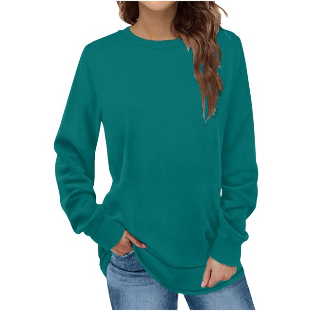 LSLJS Longues Chandail à Col Rond à Manches pour Femmes, T-Shirts Décontractés Blouses Chandails en Molleton Hauts à Enfiler