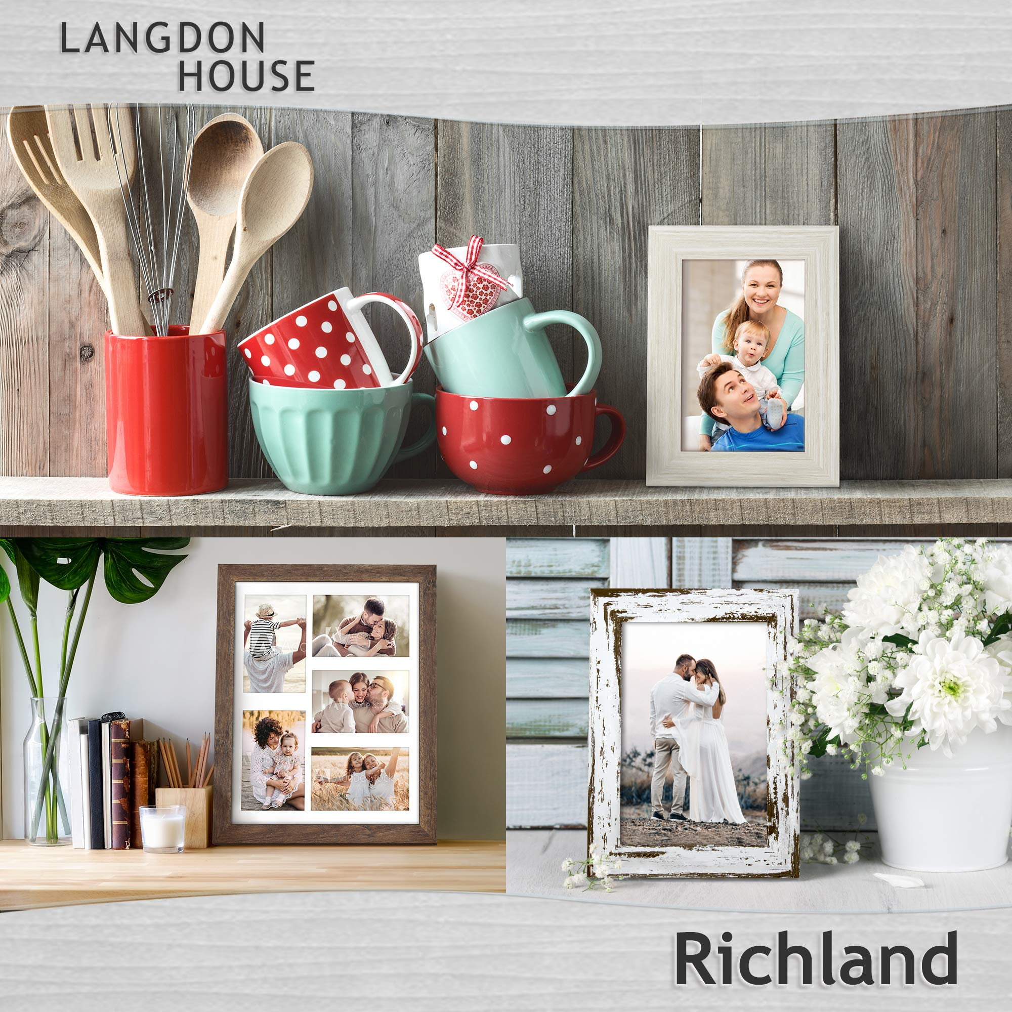 Langdon House 11x14 Rustic Brown Collage Frames Mat for 5 - 4x6 Photos, Contemporary Farmhouse Style, 6 Pack, Richland Collection (US Company)
