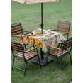 thumbnail image 4 of Outdoor Tablecloth with Umbrella Hole for Patio/Picnic/Party/Camping, Spring Dog Waterproof Table Cloth Square Cover Washable, Rustic Watercolor Botanical Floral Sunflower (60"x 60"), 4 of 8