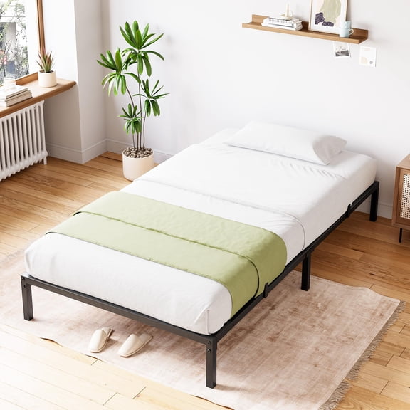 Queen Size Metal Platform Bed Frame, Heavy Duty Steel Slats Large Under-Bed Storage Noise-Free No Box Spring Needed Easy Assembly Sleek Black