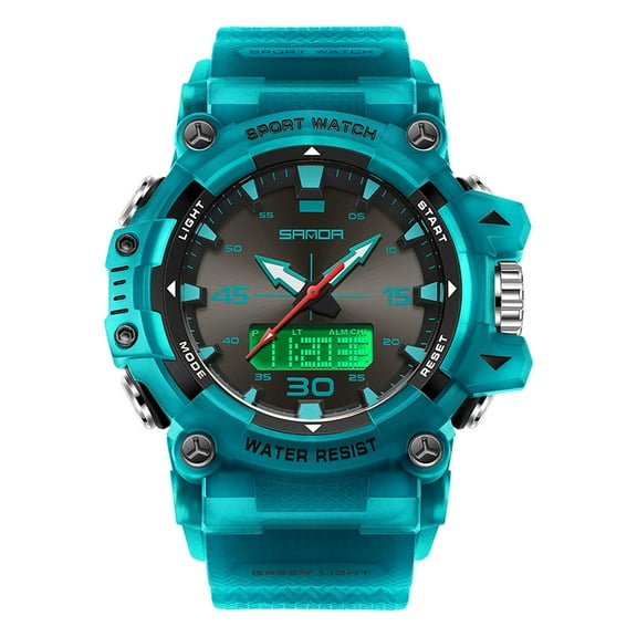 Men's Digital Sports Watch - Large Display, Multifunction, Shockproof, 5ATM Water Resistant, Stopwatch, Countdown, Alarm, Triple Time Zone, Luminous