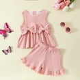 thumbnail image 2 of REDARER Summer Girls Sleeveless Bowknot Vest T Shirt Ribbed Tops Ruffles Shorts Outfits,2-3 Years, 2 of 4