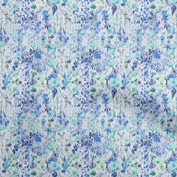 oneOone Polyester Spandex Medium Blue Fabric Floral Sewing Craft Projects Fabric Prints By Yard 56 Inch Wide