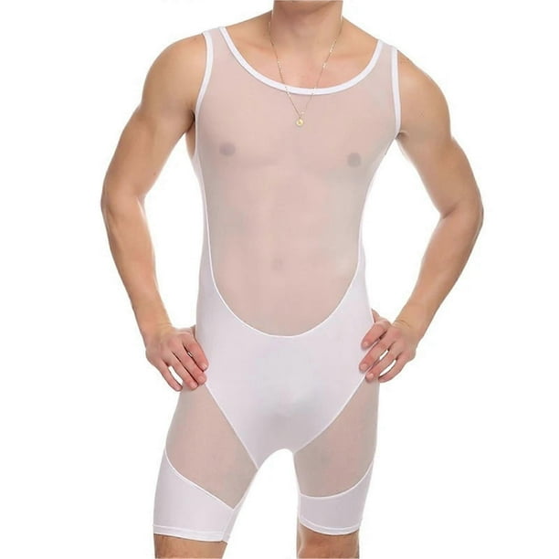 Sexy Men's Vests Bodysuits Fitness Wrestling Singlet Jockstrap Bodywear Underwear Leotard Jumpsuits Braces XL White'
