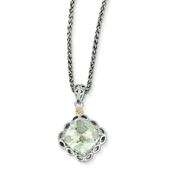 Beautiful Sterling Silver w/14k Green Quartz Necklace