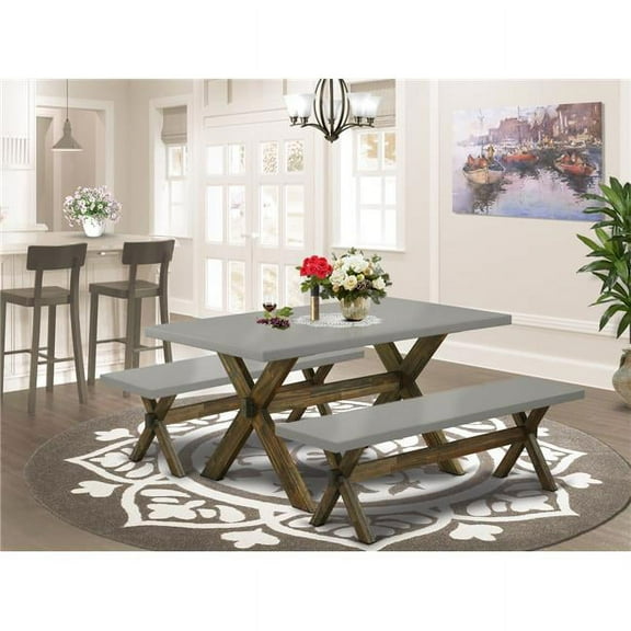 3 Piece X-Style Small Dining Table Set - Cement & Distressed Jacobean