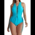 thumbnail image 2 of Traje de Baño de una Pieza con Cordones y Escote en V Profundo para Mujer Lago Azul L, 2 of 8