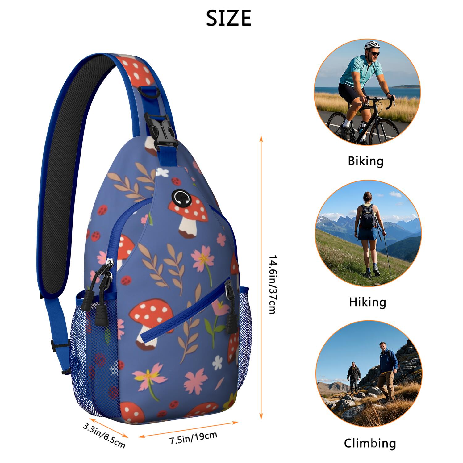 Mushroom Sling Backpack for Women Men Fashion Backpack Crossbody Shoulder Bag Lightweight Hiking Sling Pack