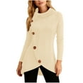 thumbnail image 2 of Otntypg Womens Lightweight Asymmetrical Sweaters Cable Knit Long Sleeve Turtleneck Shirts Casual Fall Button Down Irregular Hem Tunic Sweater Tops Beige L, 2 of 7