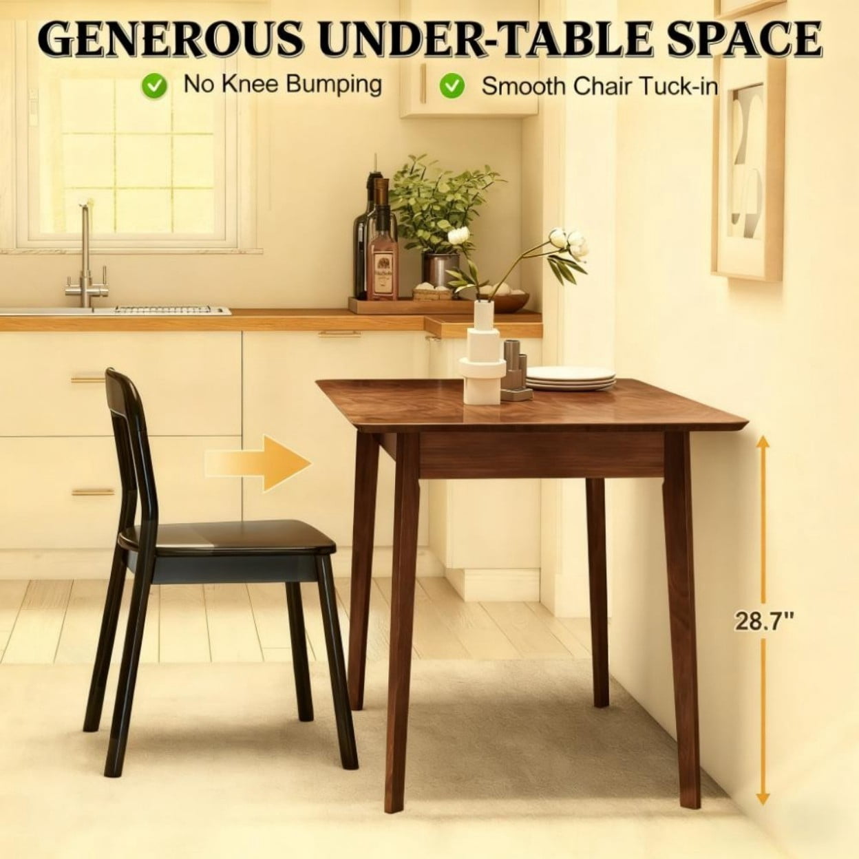 Mid Century Modern Dining Table, 47.2" Rectangular Kitchen Table with Rubber Wood Frame, 4 Person Dining Room Table for Home, Work, Crafts, Walnut