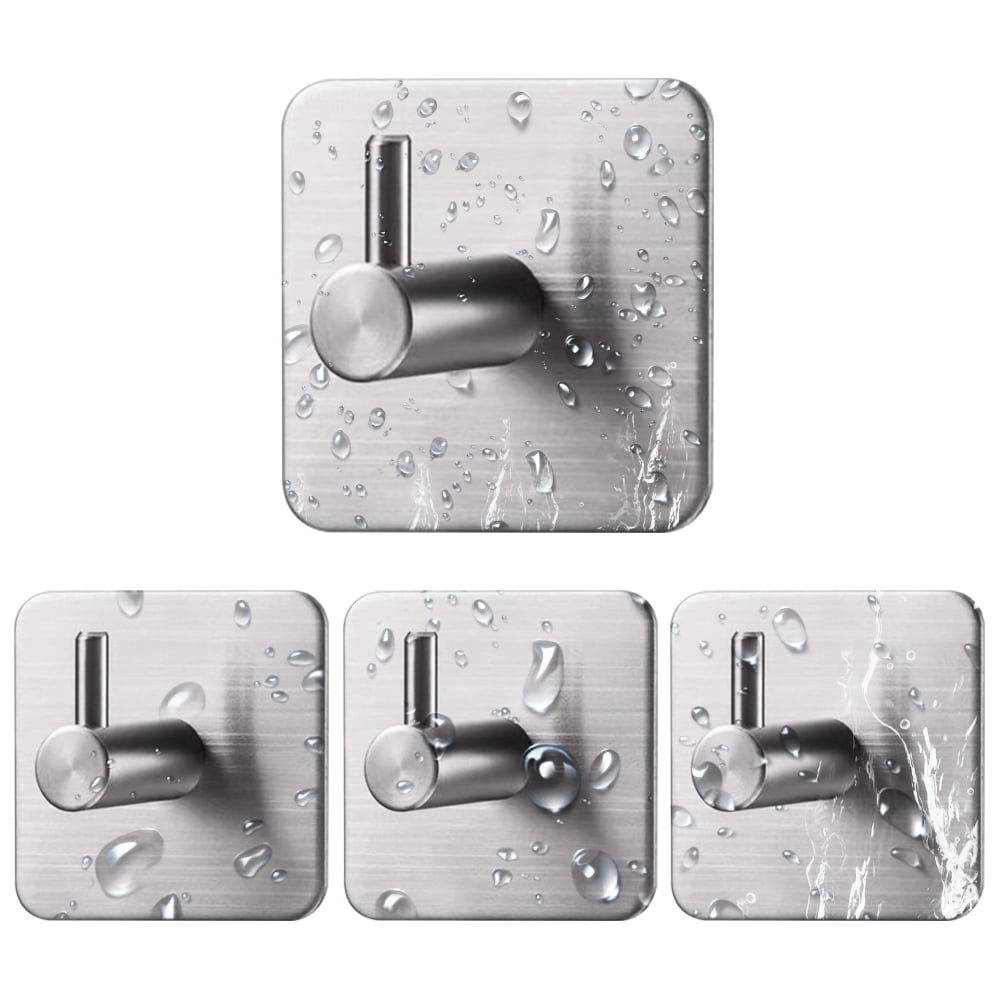 Adhesive Hooks, Stainless Steel Towel Wall Hooks, Heavy Duty Adhesive Command Hooks for Hanging, 4 Pack