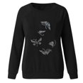 thumbnail image 3 of Mode Femmes Décontracté Col Rond Papillon Strass Manches Longues Hauts T-shirt, 3 of 5