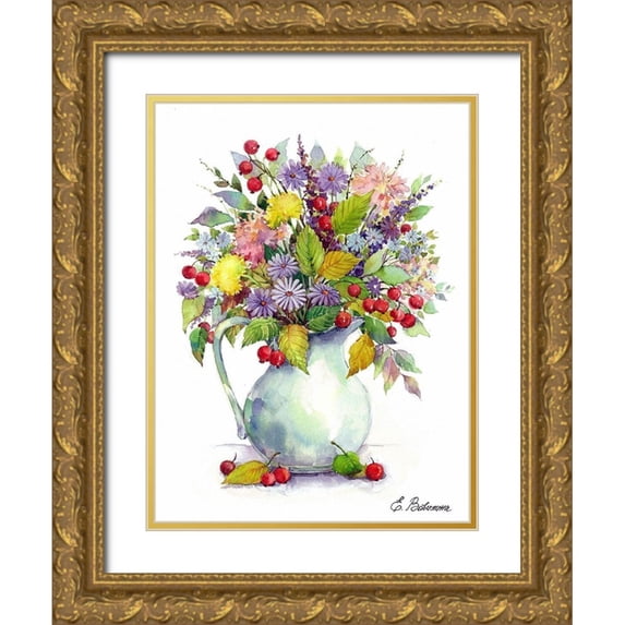 Vavilina, Elena 19x24 Gold Ornate Wood Framed with Double Matting Museum Art Print Titled - Pitcher with Spring Flowers III