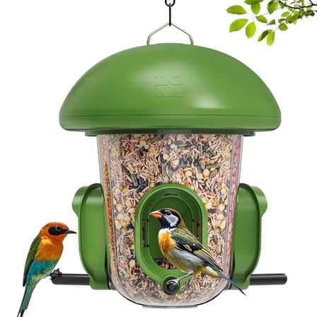LONA Outdoor Tube Bird Feeder, 3-Compartment Hanging Bird Feeder with Weatherproof Dome & 3 Feeding Ports (Green)