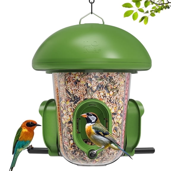 LONA Outdoor Tube Bird Feeder, 3-Compartment Hanging Bird Feeder with Weatherproof Dome & 3 Feeding Ports (Green)