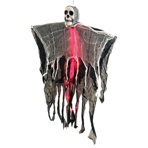 SIYTUAU Halloween Red Light Skull Decoration Glowing Hanging Skeleton Ghost Ornament 100% Polyester Scary Party Indoor Outdoor Horror Prop With Led
