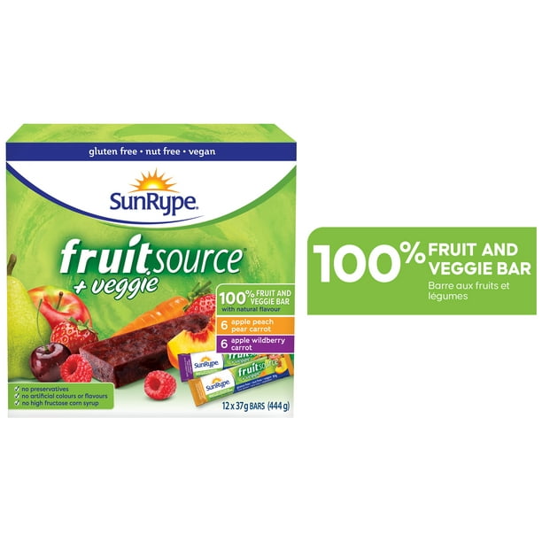 Boîte de barres Fruitsource SunRype aux fruits et légumes à 100 % 12 x 37 g