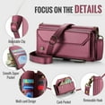 thumbnail image 4 of ELEHOLD for Samsung Galaxy S22 Ultra Wallet Case,Support Wireless Charging PU Leather RFID Blocking Card Holder Kickstand Flip Case with Crossbody Wristlet Strap for Samsung Galaxy S22 Ultra,Winered, 4 of 9