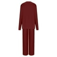 thumbnail image 4 of Miluxas Two Piece Sets for Women Summer Solid Casual Outfit Crewneck Long Sleeve Tops High Waist Wide Leg Pants with Pockets Red XXL(XXL), 4 of 6