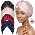 thumbnail image 2 of Hair Bonnet For Sleeping Silk Head Scarf For Sleeping Double-layer Adjustable Hat (Pink ), 2 of 4