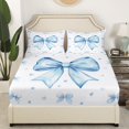 thumbnail image 2 of Cute Blue Bowknot Bedding Set Full Size Teen Women,Kawaii Dreamy Bow Fitted Sheet Princess Style Blue White Heart Decor Bed Sheets Soft Breathable Sheets 3 Pcs, 2 of 5