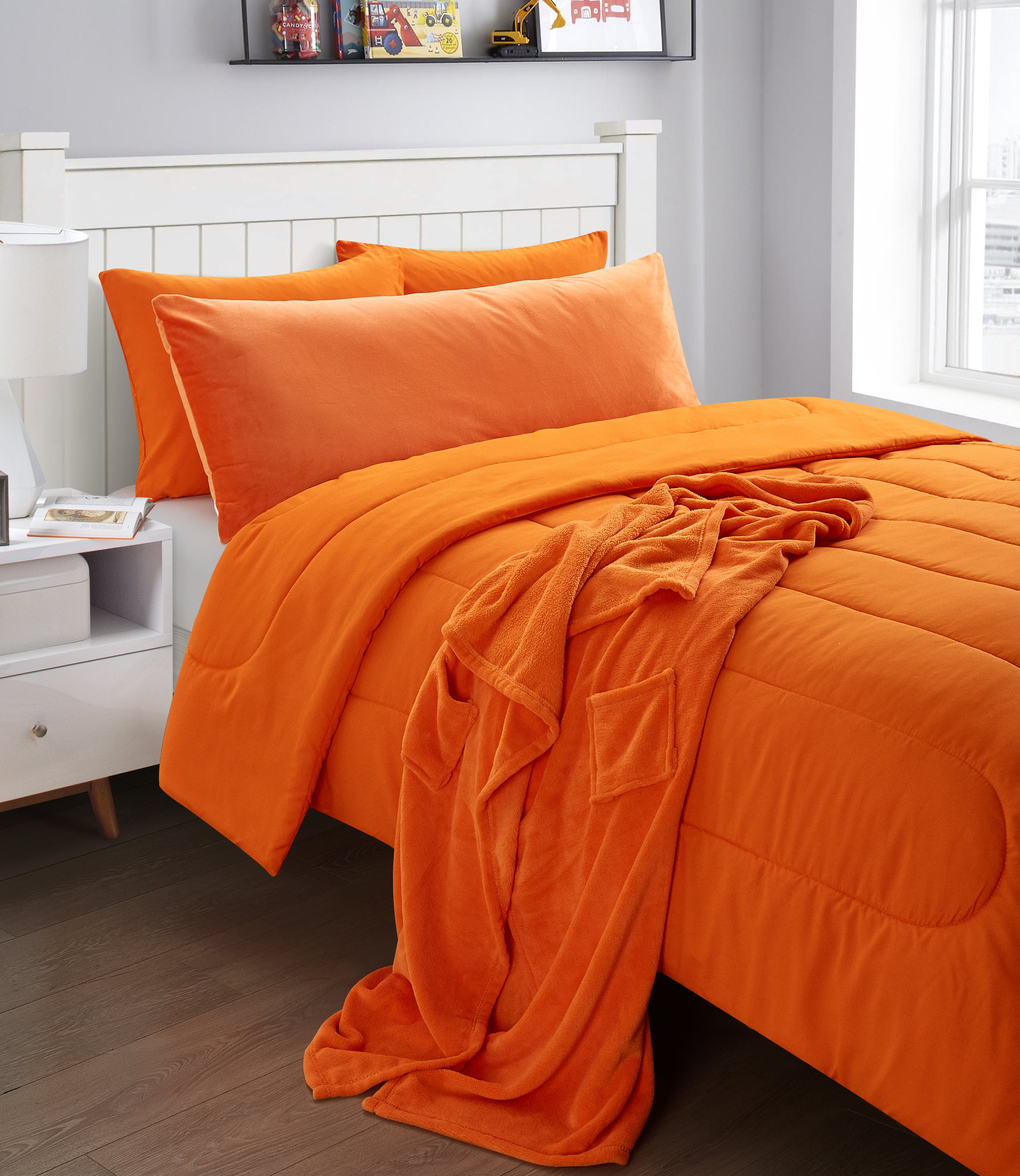 Pop Shop University Plush Hooded Throw Blanket with Pockets, Orange, Standard Throw