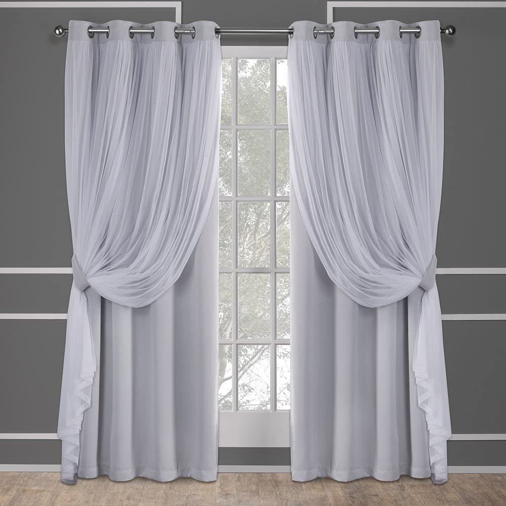 Catarina Layered Solid Blackout and Sheer Window Curtain Panel Pair