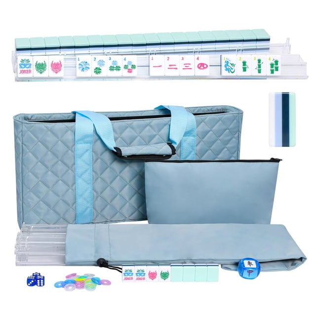 Set de Mahjong Jongyance de 160 fichas acrílicas con bolsa azul