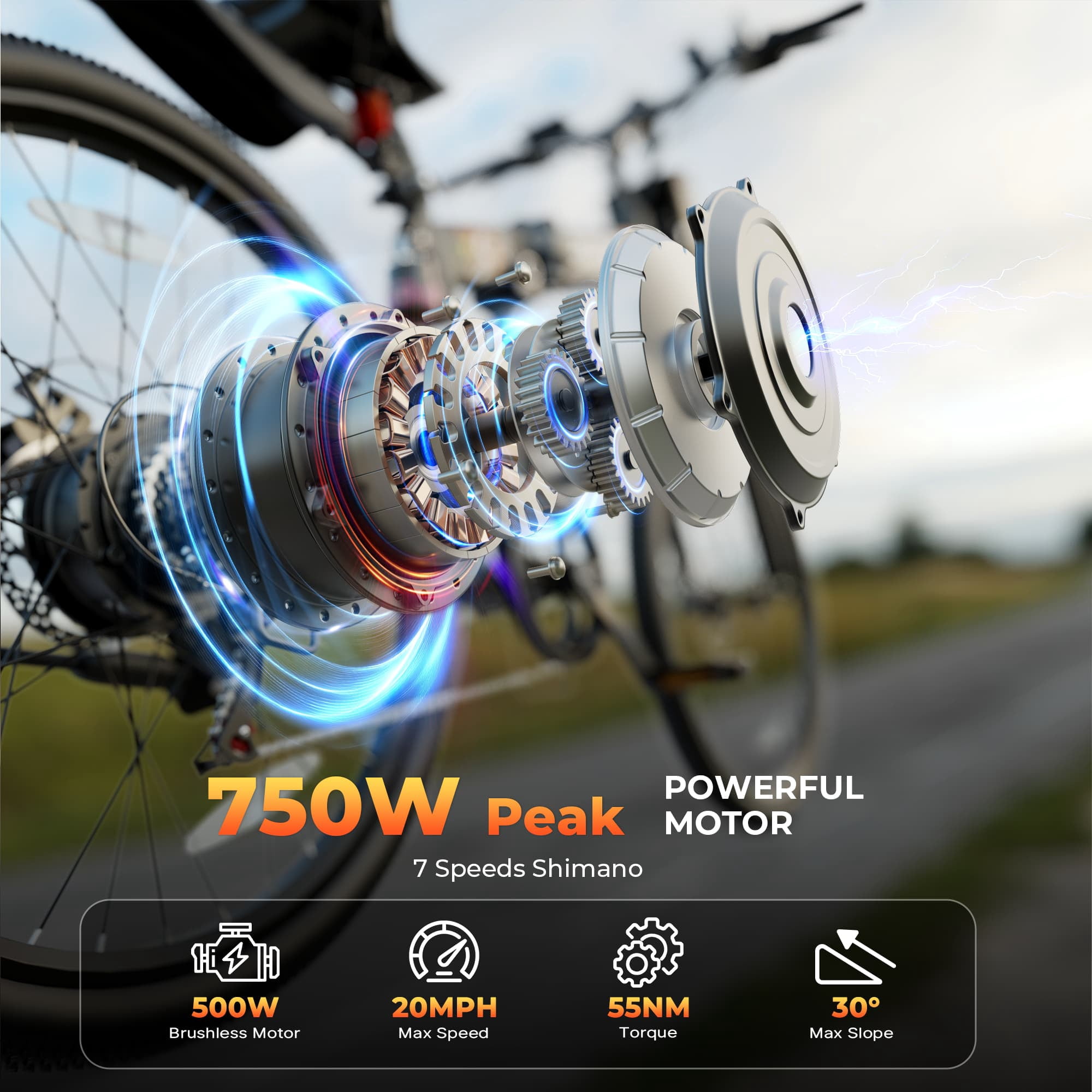 FLYRUN 26" Electric Bike,7-Speed City Bicycle for Adults,Foldable Ebike with Peak 750W Motor,48V 374.4Wh Removable Battery,LCD Display,Full Suspension,Up to 20 MPH,UL2849