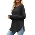 thumbnail image 3 of Karight Women's Solid Color Shoulder To Long Sleeved Round Neck Pullover Fashionable Top, 3 of 7