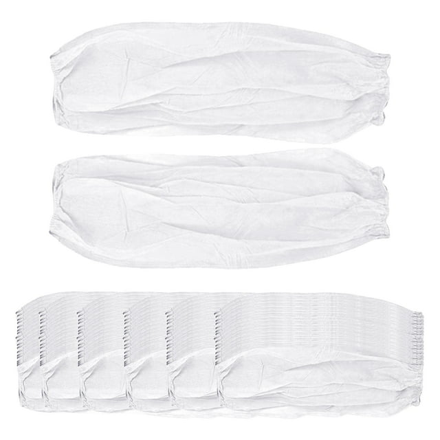 S SERENABLE 50 Paires de Manches Jetables en Tissu Non Tissé avec Sangles Élastiques Blanches