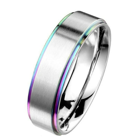 Classic Rainbow Ring Mens Womens 316L Stainless Steel Modern Anniversary Pride Wedding Band Fantasy Forge Jewelry