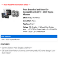 thumbnail image 2 of Front Brake Pad and Rotor Kit - Compatible with 2010 - 2020 Toyota 4Runner 2011 2012 2013 2014 2015 2016 2017 2018 2019, 2 of 2