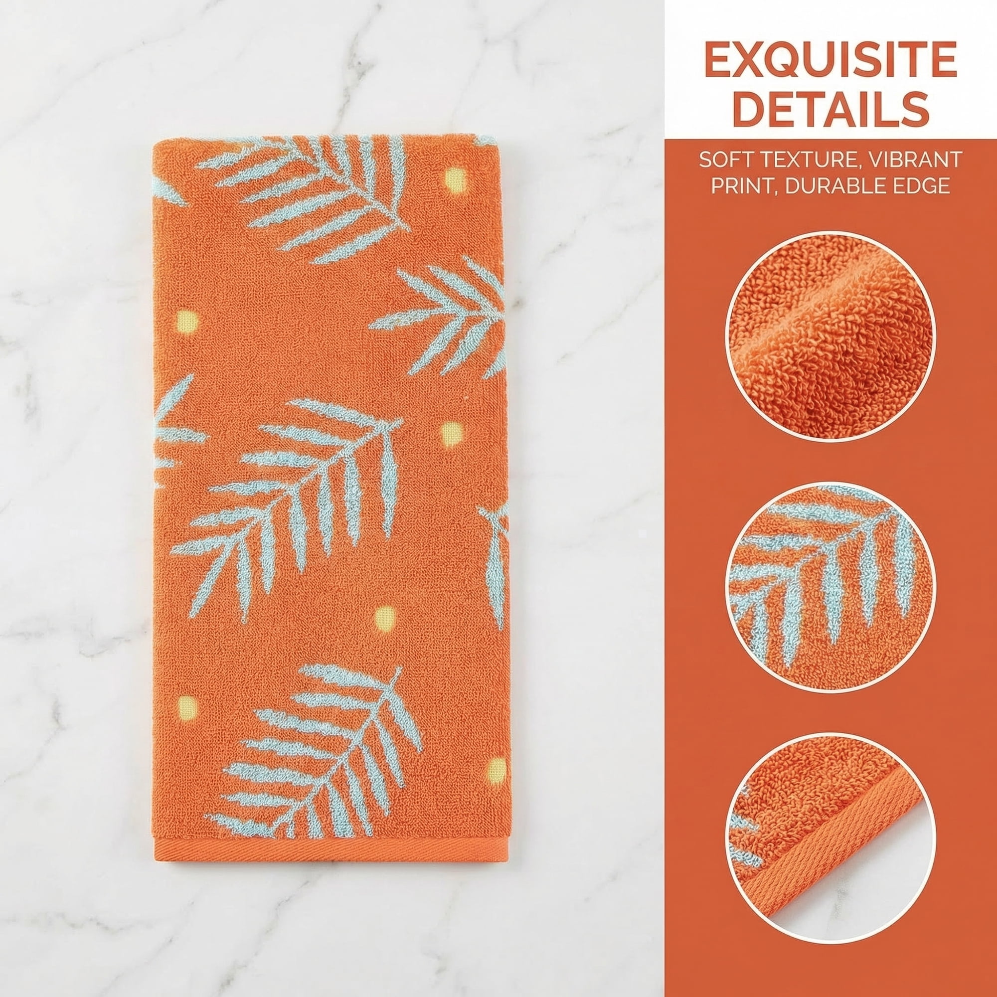 Unique Bargains Cotton Soft Hand Towel Leaf Pattern Absorbent Towel Orange 29" x 13"