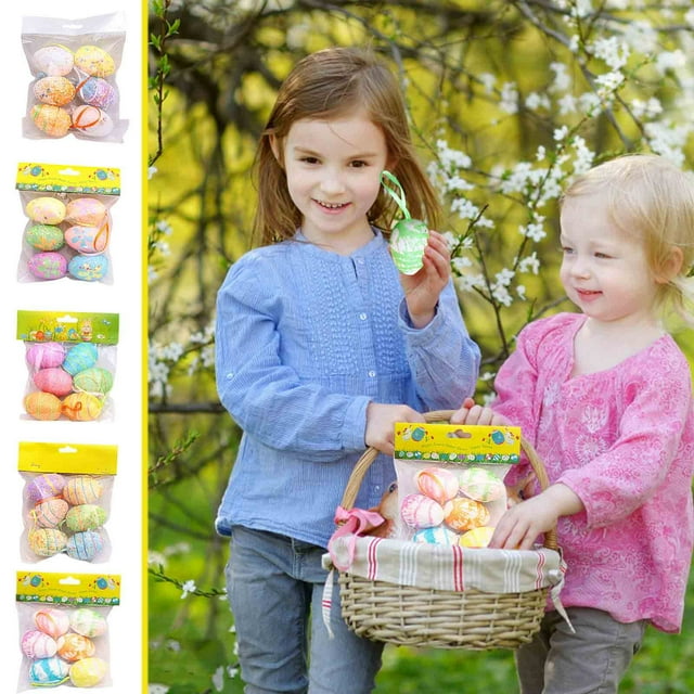 Fiudx Decoraciones de Conejito de Pascua, Huevos Colgantes de Colores, Adornos Primaverales, Perfectos para Fiestas de Pascua, Manualidades Multiusos, Juego de 6, Tamaño 4 X 6 Cm