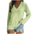 thumbnail image 1 of AherBiu Womens T Shirts V Neck Loose Fitted Long Sleeve Basic Tee Oversized Comfy Fall Tops Solid Color, 1 of 4