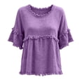 thumbnail image 4 of Summer Sales Womens Summer Tops Stylish Fringe Decor Crew Neck Short Sleeve Casual Blouse Oversized Tshirts for Women Under 12$, 4 of 4