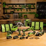 Greenworks 24V Brushless 10PC Power Tool Combo, Drill+Impact Driver+Circular Saw+Recip Saw+Jig Saw+Sander+Light+Multi-Tool+Nailer+Grinder,w/4.0Ah+2.0Ah Batteries and 65W USB-C Charger