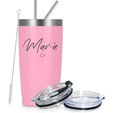 Gingprous Mama Gifts, 20 oz Mama Stainless Steel Insulated Tumbler with Lid Straw, Vacuum Insulated Tumblers, Mama Christmas Gifts Mothers Day Gifts Birthday Gifts, Pink