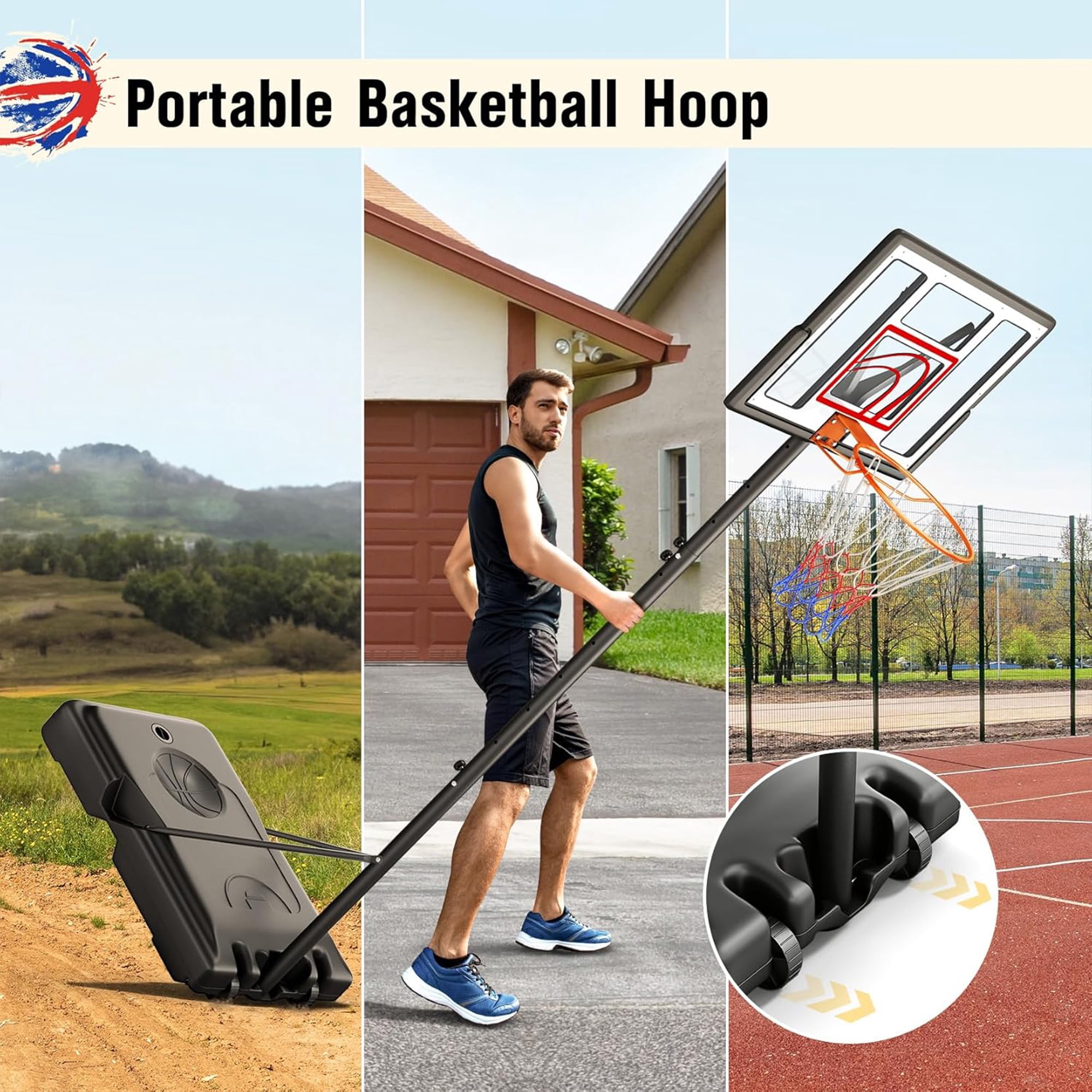 Toremore 44" Basketball Hoop Outdoor 4.43-10ft Adjustable, Portable Basketball Hoop Goal System with Shatterproof Backboard and Larger Base for Kids Youth and Adults