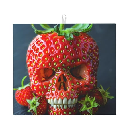 

Dish Drying Mat Strawberry Skull Realistic Art Highly Absorbent Drying Matt Kitchen Counter Dish Mat Drying Pad Dishes Drainer Mats for Kitchen Counter or Sink 16 x 18 inch
