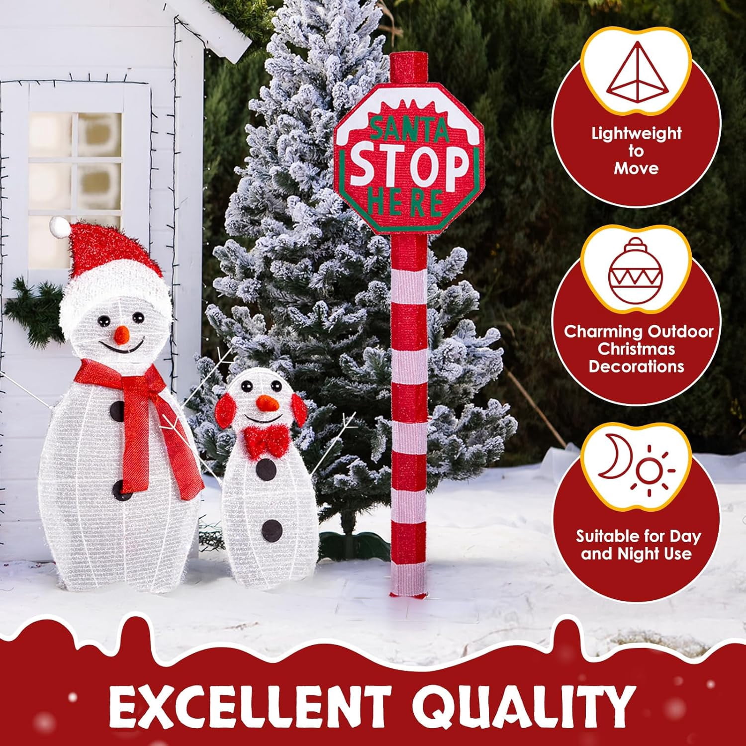 VINGLI 4.3FT Christmas Lighted Santa Stop Here Sign, Christmas Yard Decorations with 70 Prelit LED