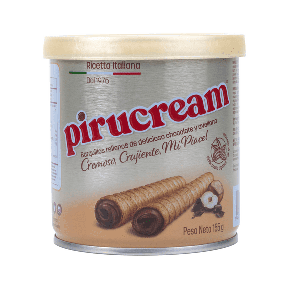 Pirucream Rolled Wafer Filled with Chocolate and Hazelnuts, 30 Servings Per Container, 5.46 oz, Can