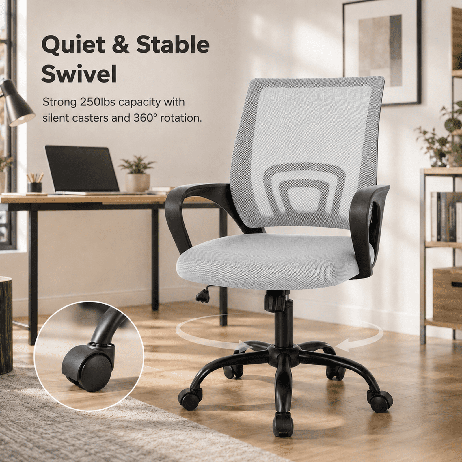 Alvantor 2 Set Office Chair, Ergonomic Mesh Desk Chair with Lumbar Support and Fixed Armrests, Adjustable Height & 360° Swivel, 250lbs