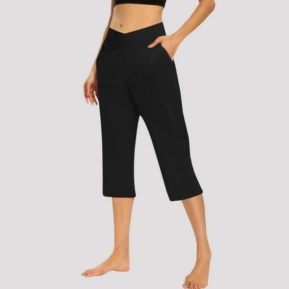 Black Womens Sweatpants Leggings for Women High Waisted Cutout Yoga Lightweight Cozy Cropped Pants Solid Soft Pajams Pants Capri Pants for Women