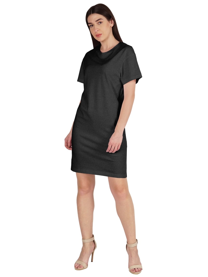 Inkmeso Womens Plain Shift Dress Short Sleeve Regular Fit Cotton Jersey Tshirt Dress, Women's, Size: XS, Black