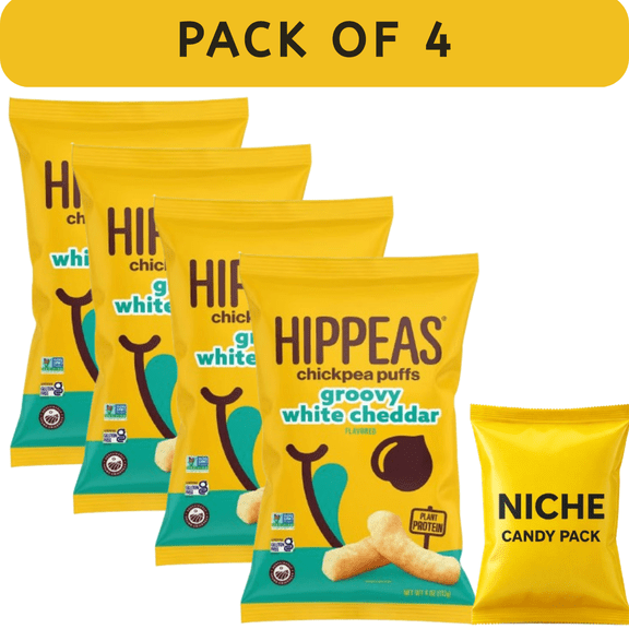 Hippeas Groovy White Cheddar Chickpea Corn Puffed Snacks, 4 oz (4‑Pack) – Vegan, Gluten‑Free, Non‑GMO Crunchy Bites