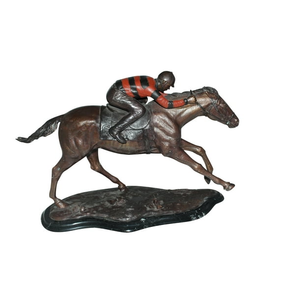 Jockey with Horse -large Bronze Statue -  Size: 21"L x 8"W x 14"H.