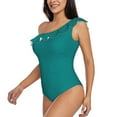 thumbnail image 2 of Easygdp Teal Women's One Shoulder Ruffle Monokini Bathing Suits with Removable Chest Pad, Quick Drying - XX-Large, 2 of 8